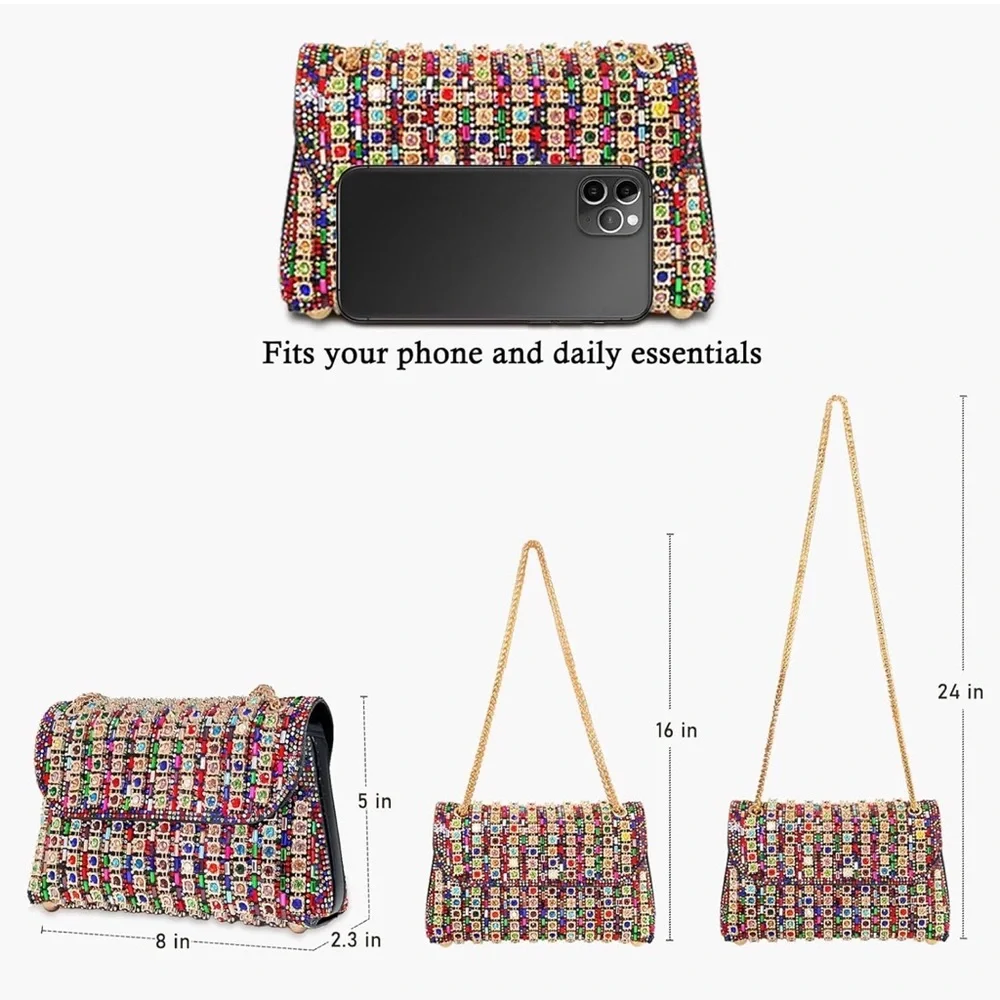 Rhinestone Evening Clutch Purse for Women - Sparkling Formal Handbag with Strap